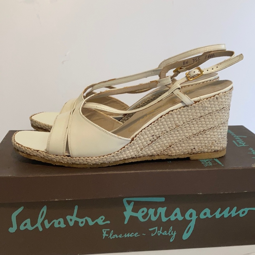 Beautiful White Ferragamo rope wedges Like NEW